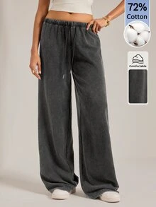 SHEIN Tall Women's Casual Low Waist Straight Leg Sweatpants, Suitable For Autumn/Winter, Washed - Black - View 5