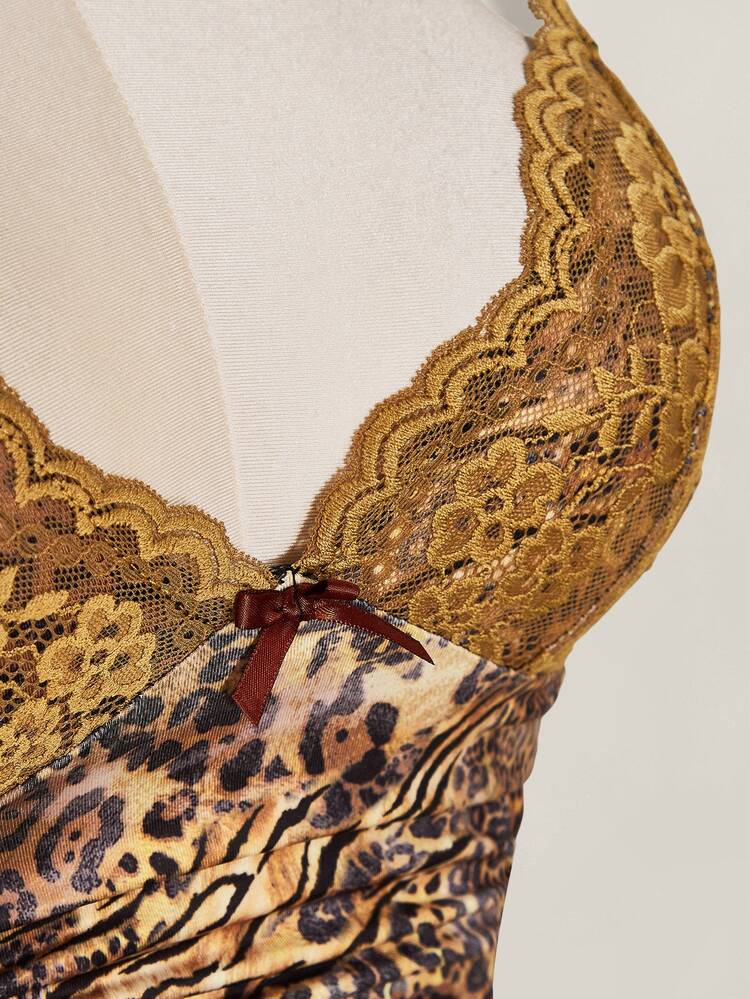 SHEIN ICON Spaghetti Strap Leopard Print Lace Trim Camisole,Summer Top - Brown - View 9