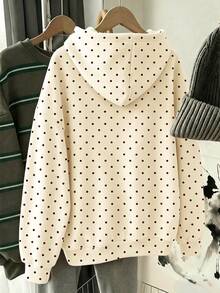 SHEIN 青少年女孩休閒時尚波點圖案厚實舒適柔軟連帽衛衣，適合秋冬日常、街頭、戶外、Y2K、運動、校園、返校，甜美女孩風 - 白色 - 查看 9