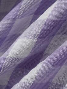 Livesso رداء نسائي بنقشة مربعات وأكمام طويلة ورباط جانبي عند الخصر بقصة فضفاضة - الأرجواني - مشاهدة 8