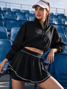 CourtClass Women's Contrast Stitching Design Daily Fitness Sports Skort - Black - View 3
