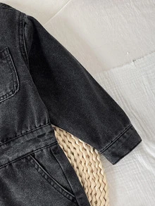 Kids Boys' Black Denim Shirt-Style Jumpsuit - Black - View 11