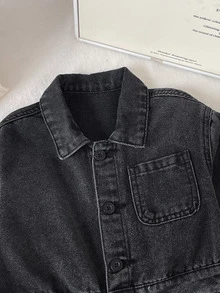 Kids Boys' Black Denim Shirt-Style Jumpsuit - Black - View 8