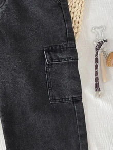 Kids Boys' Black Denim Shirt-Style Jumpsuit - Black - View 10