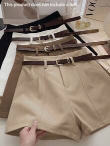 INAWLY Women's Black, White, Coffee, Gray Casual Shorts, Suitable For Business And Commuting (No Belt Included) - Multicolor - View 1