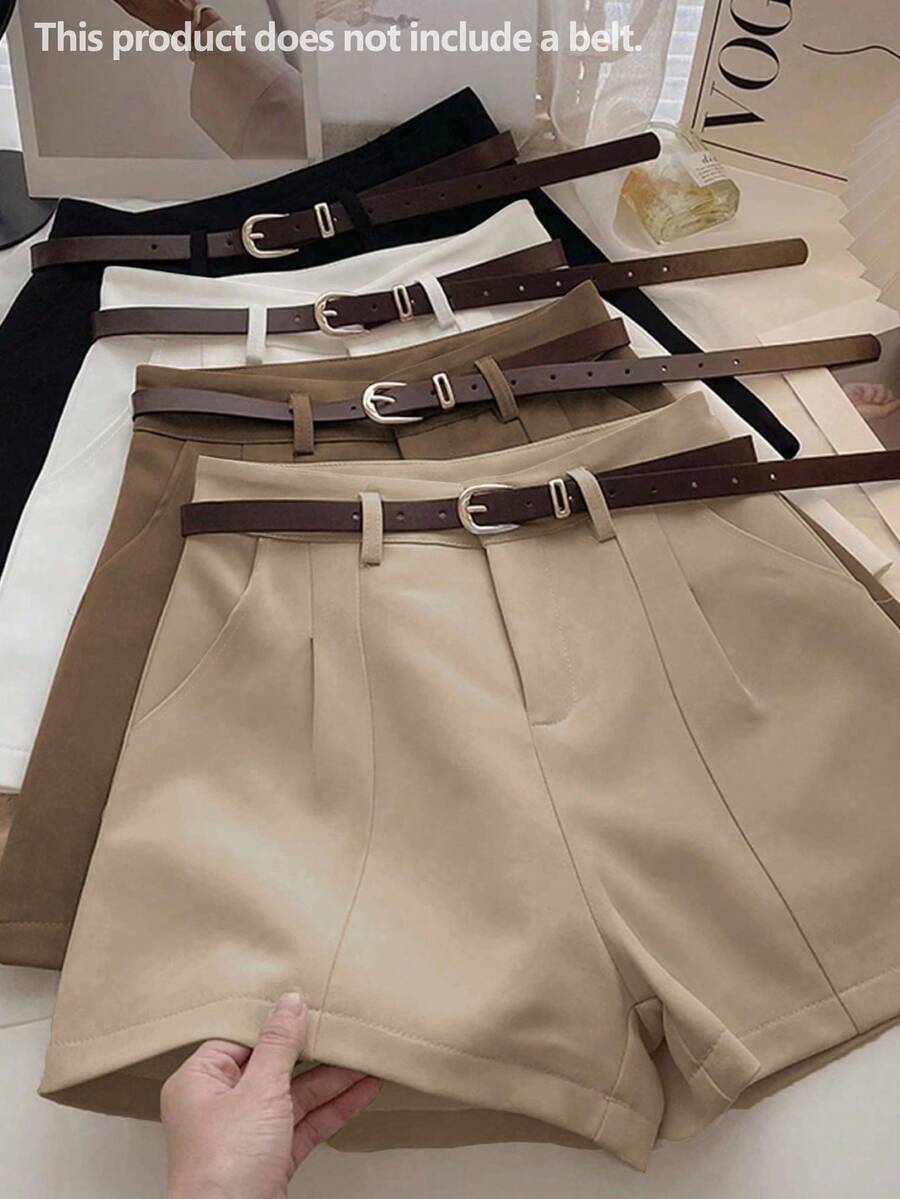 INAWLY Women's Black, White, Coffee, Gray Casual Shorts, Suitable For Business And Commuting (No Belt Included) - Multicolor - View 1