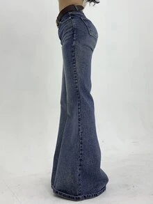 DAZY Women's Casual Washed Low-Waist Flare Leg Jeans - Blue - View 6
