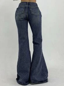 DAZY Women's Casual Washed Low-Waist Flare Leg Jeans - Blue - View 8