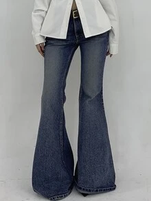 DAZY Women's Casual Washed Low-Waist Flare Leg Jeans - Blue - View 2