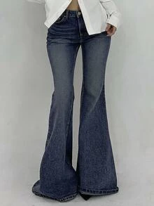 DAZY Women's Casual Washed Low-Waist Flare Leg Jeans - Blue - View 4