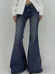 DAZY Women's Casual Washed Low-Waist Flare Leg Jeans - Blue - View 5