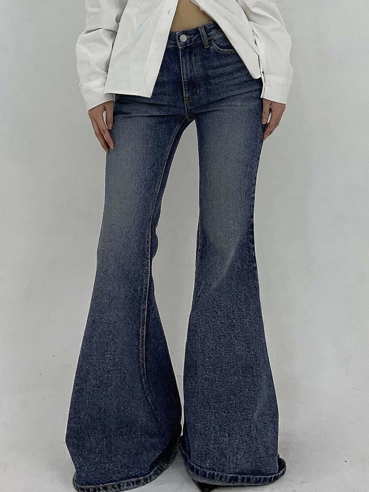 DAZY Jeans acampanados de cintura baja casual lavados para mujer - Azul - Añade 5