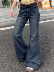 DAZY Women's Casual Washed Low-Waist Flare Leg Jeans - Blue - View 7