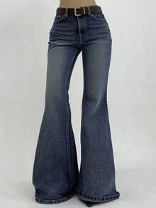 DAZY Women's Casual Washed Low-Waist Flare Leg Jeans - Blue - View 1