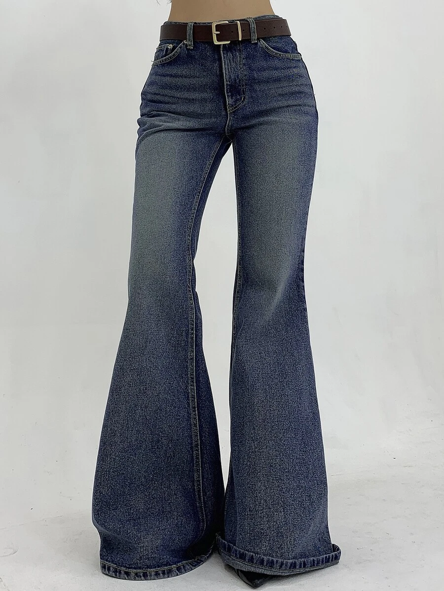 DAZY Women's Casual Washed Low-Waist Flare Leg Jeans - Blue - View 1
