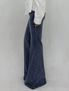 DAZY Women's Casual Washed Low-Waist Flare Leg Jeans - Blue - View 3
