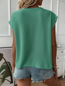 SHEIN Women's Casual Solid Color Round Neck Batwing Sleeve Sweater Vest, Summer - Dark Green - View 3