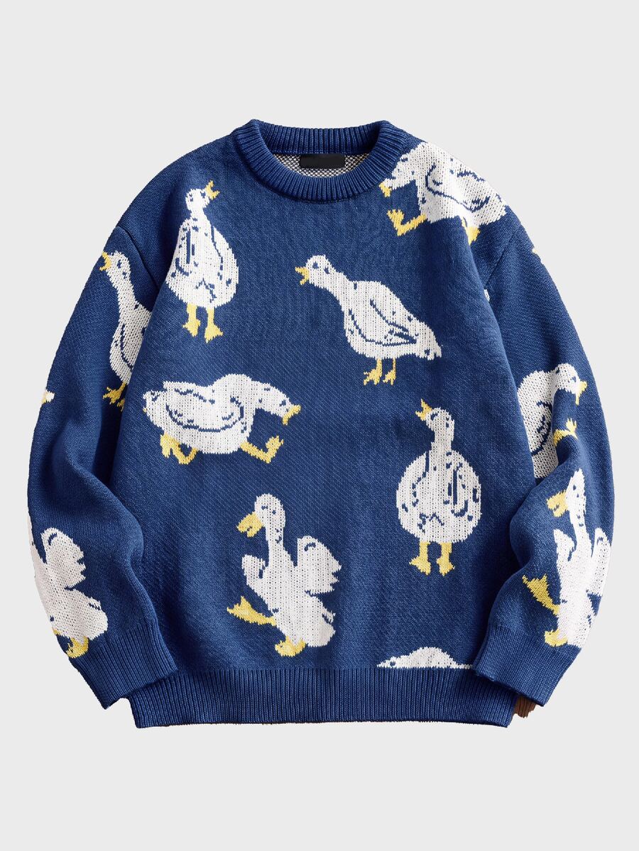 SWAVVY Men's All-Over Print Casual Versatile Daily Wear Long Sleeve Sweater - Blue - View 1