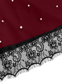 GlowEve CURVE Plus Size Summer Elegant Lace Patchwork Beaded Decor Backless Halter Neck Blouse - Burgundy - View 6