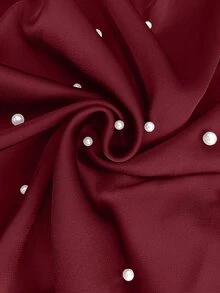 GlowEve CURVE Plus Size Summer Elegant Lace Patchwork Beaded Decor Backless Halter Neck Blouse - Burgundy - View 5