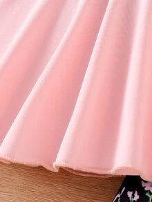 SHEIN 2 件套女婴圆领长袖大蝴蝶结针织上衣和花卉印花裤套装，时尚秋季度假休闲装 - 粉色 - 查看 6