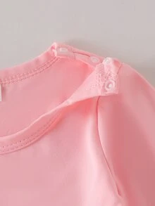 SHEIN 2 件套女婴圆领长袖大蝴蝶结针织上衣和花卉印花裤套装，时尚秋季度假休闲装 - 粉色 - 查看 9