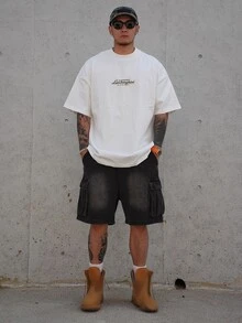 DAZY Summer Solid Cargo Pocket Men's Denim Shorts - Black - View 7