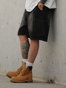 DAZY Summer Solid Cargo Pocket Men's Denim Shorts - Black - View 2