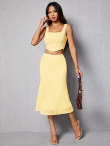SHEIN PETITE Women Skirts - Light Yellow - View 6