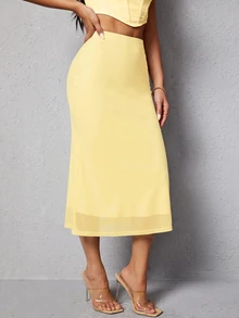 SHEIN PETITE Women Skirts - Light Yellow - View 4