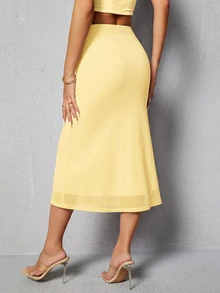 SHEIN PETITE Women Skirts - Light Yellow - View 2