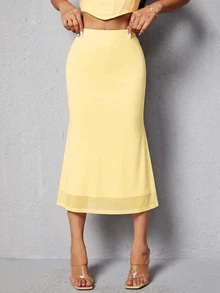 SHEIN PETITE Women Skirts - Light Yellow - View 1