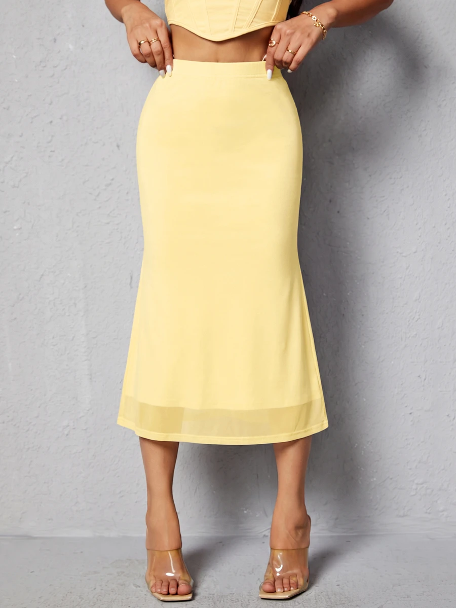 SHEIN PETITE Women Skirts - Light Yellow - View 1