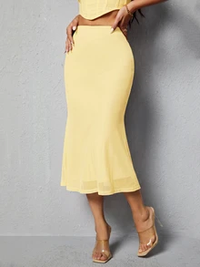 SHEIN PETITE Women Skirts - Light Yellow - View 3