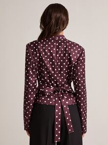 SHEIN BAE Women's Elegant Commute Polka Dot Print Tie Waist Blazer - Brown - View 2