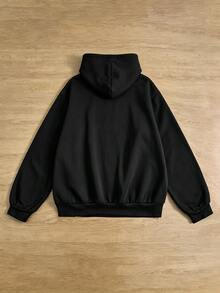 SHEIN 青少年女孩休閒極簡感恩節標語印花復古黑色寬鬆連帽針織衛衣 秋冬 Y2K 美式校園風 親子款 - 黑色 - 查看 6