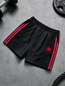 Sport MetroGents 男士蜘蛛印花側條紋抽繩腰運動短褲，健身房適用 - 彩色 - 查看 3