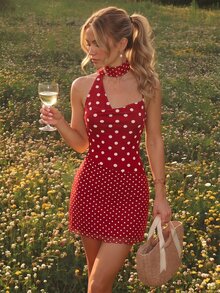 SHEIN MOD Women's Polka Dot Casual Date Party Mini Dress - Cherry Red - View 4