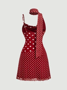 SHEIN MOD Women's Polka Dot Casual Date Party Mini Dress - Cherry Red - View 2