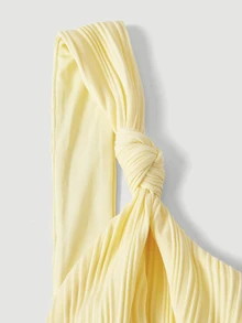 SHEIN MOD Women's Solid Color Pleated Elegant Waist-Cinching Long Dress For Party And Gathering - Pale Yellow - View 6