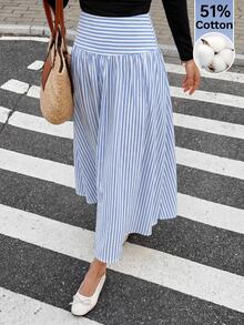 Serisse Women's Vacation Blue And White Stripe Fashionable Versatile Zipper Skirt Bali Vacation Autumn Casual - Blue and White - View 7