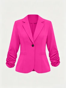 SHEIN LUNE Plus Size Women's Commuter Waist-Defining Short Versatile Thin Jacket - Hot Pink - View 8