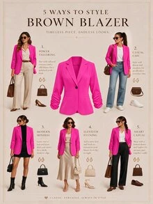 SHEIN LUNE Plus Size Women's Commuter Waist-Defining Short Versatile Thin Jacket - Hot Pink - View 2