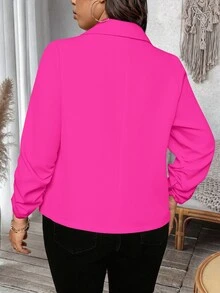SHEIN LUNE Plus Size Women's Commuter Waist-Defining Short Versatile Thin Jacket - Hot Pink - View 3