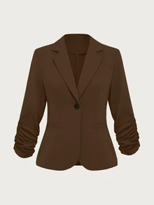 SHEIN LUNE Plus Size Women's Commuter Cinched Waist Short Versatile Lightweight Jacket - Coffee Brown - View 8