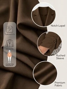 SHEIN LUNE Plus Size Women's Commuter Cinched Waist Short Versatile Lightweight Jacket - Coffee Brown - View 9