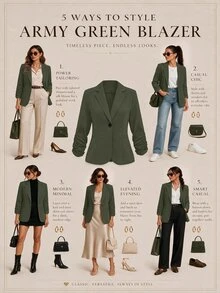 SHEIN LUNE Plus Size Women's Commuter Waist-Cinched Short Versatile Thin Jacket - Army Green - View 2
