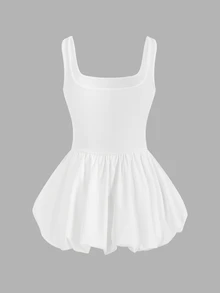 SHEIN ICON Sleeveless Tight-Fitting Lantern Dress Hem Dress - White - View 4