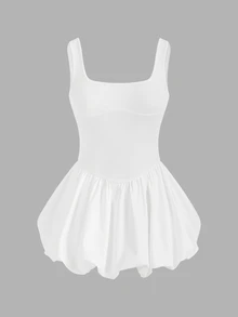 SHEIN ICON Sleeveless Tight-Fitting Lantern Dress Hem Dress - White - View 1