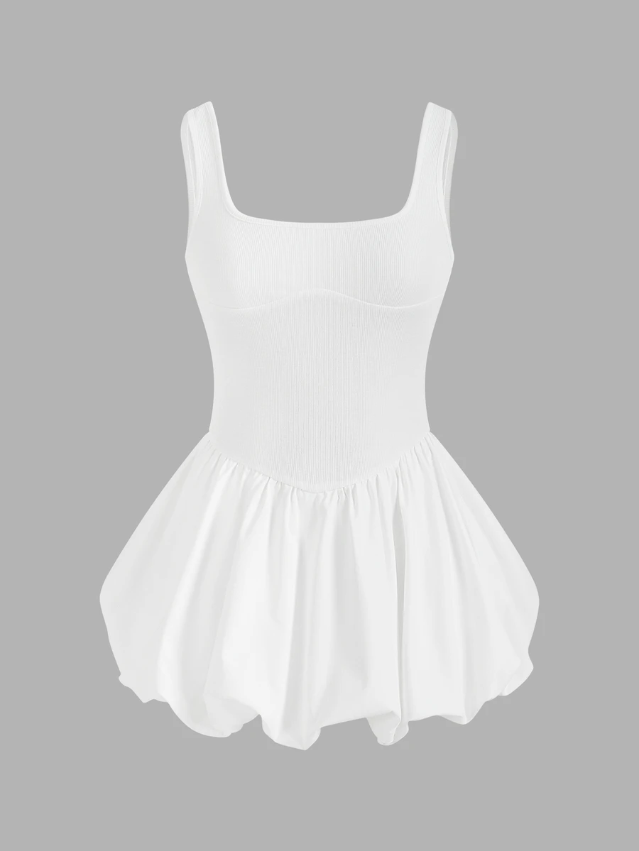 SHEIN ICON Sleeveless Tight-Fitting Lantern Dress Hem Dress - White - View 1